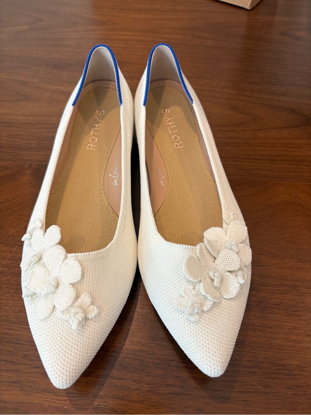 Rothy's Cream Pointed-Toe Floral Knit Flats
